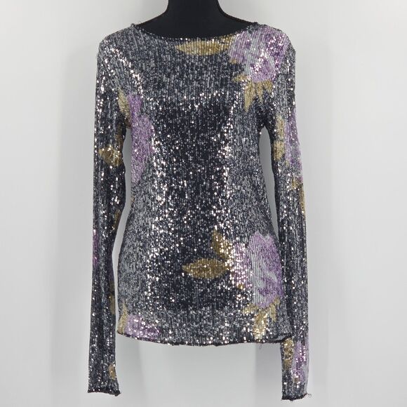 Free People Gold Rush Sequin Top Womens Size Medium Party Glam New Years Eve - Picture 2 of 8